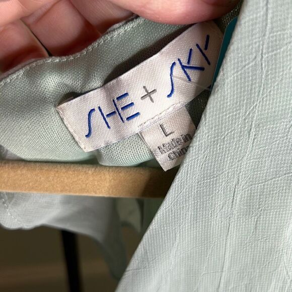 She + Sky Women's Chiffon Ruffle Tiered Maternity Dress Mint Green Size Large - Picture 5 of 9